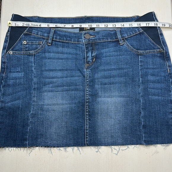 led Luxe Essentials Denim Maternity Skirt Stretch Side Panel Raw Hem Size Large - Picture 13 of 14